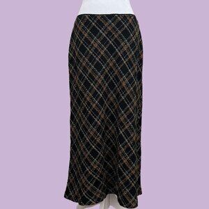 black and brown plaid vintage 90s maxi skirt
